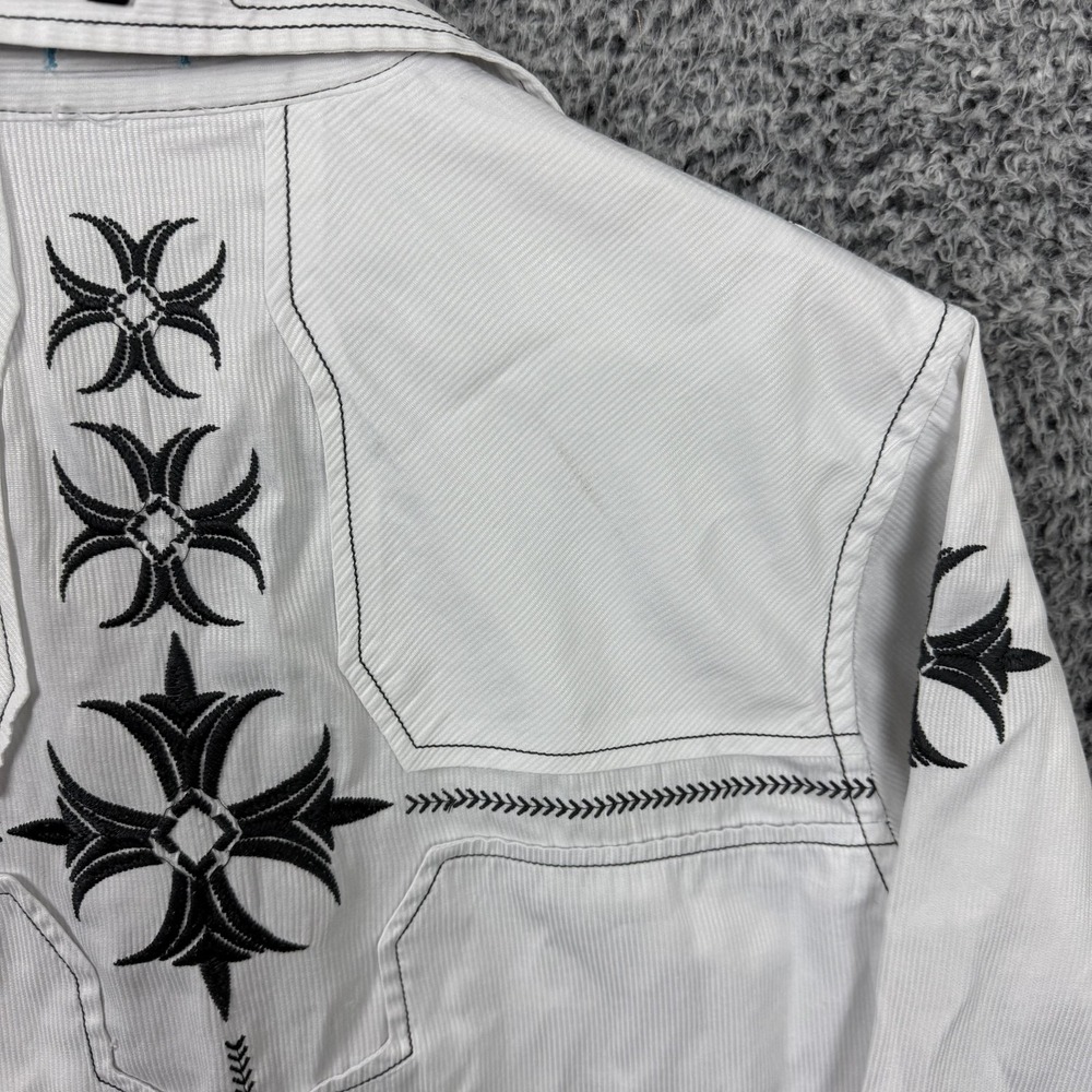 Roar Shirt Mens XL White Stripe Embroidered Cross Rockabilly Western Button Up - Picture 3 of 14
